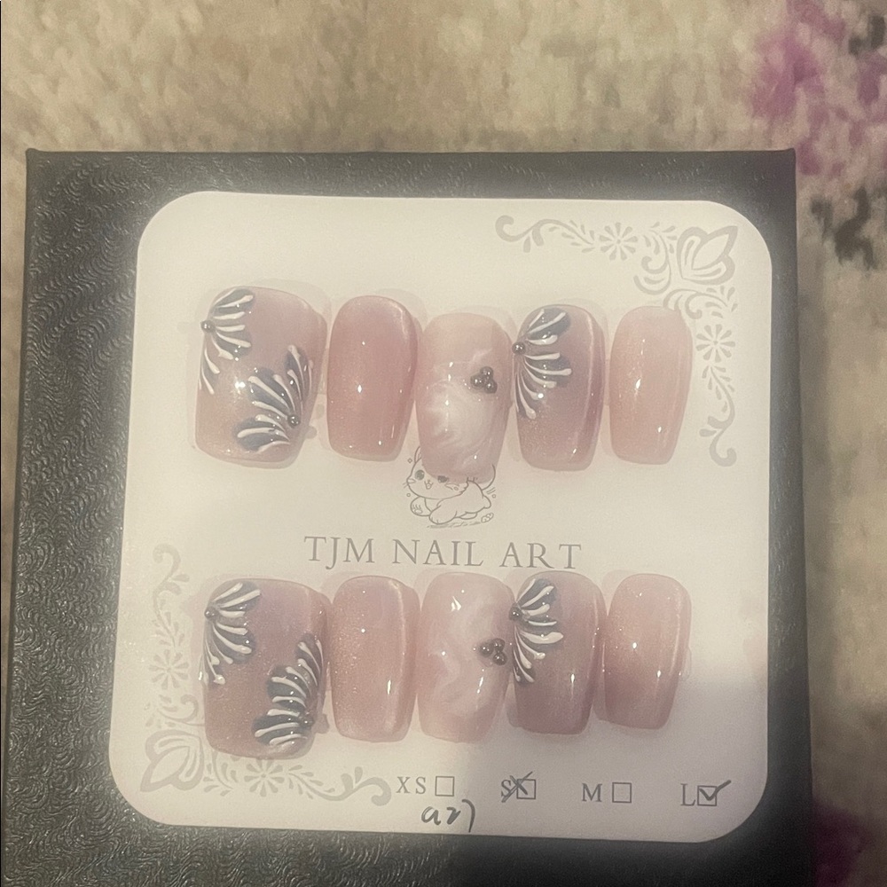 TJM Nail Art Set with Pink and White Design-Large
